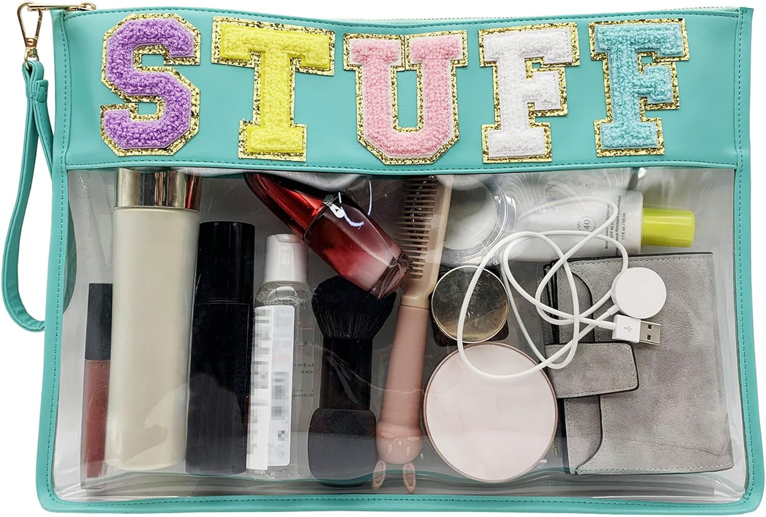 HAIBOLAN Monogram Clear Travel Patch Pouch Stadium Transparent Cosmetic Bag Wristlet PVC Waterpro... | Amazon (US)