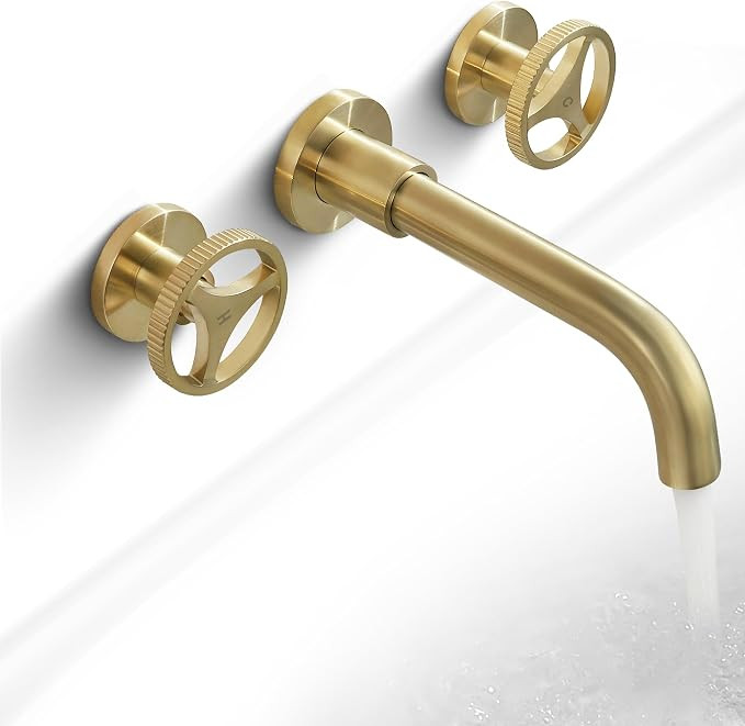 SKOWLL Brushed Gold Wall Mount Bathroom Faucet, 3 Hole Widespread Vanity Faucets, 2 Handle Modern... | Amazon (US)