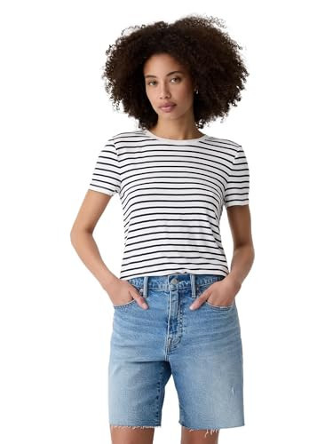 GAP Womens Luxe Short Sleeve Crew Neck T-Shirt White Navy Stripe S | Amazon (US)