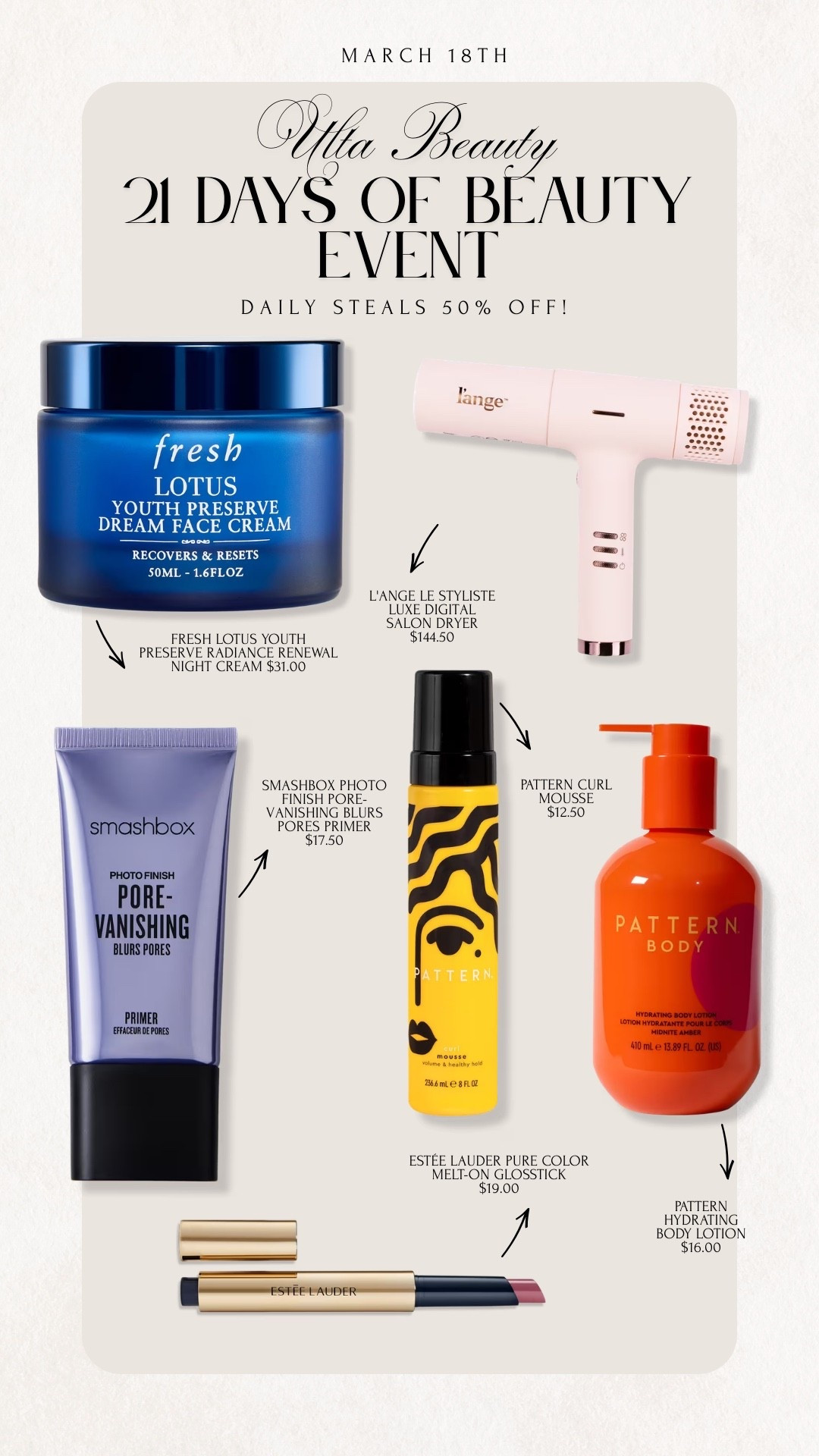 Ulta Beauty 21 days of Beauty Event is happening right now under 3/26! Get 50% off of daily steals! 

Ulta Beauty, Sale Alert, 21 DOB, 21 Days of Beauty, 21 Days of Beauty Event, Beauty, Makeup, Skincare, Haircare, Sale, Emily Ann Gemma

#LTKSpringSale #LTKSaleAlert #LTKBeauty