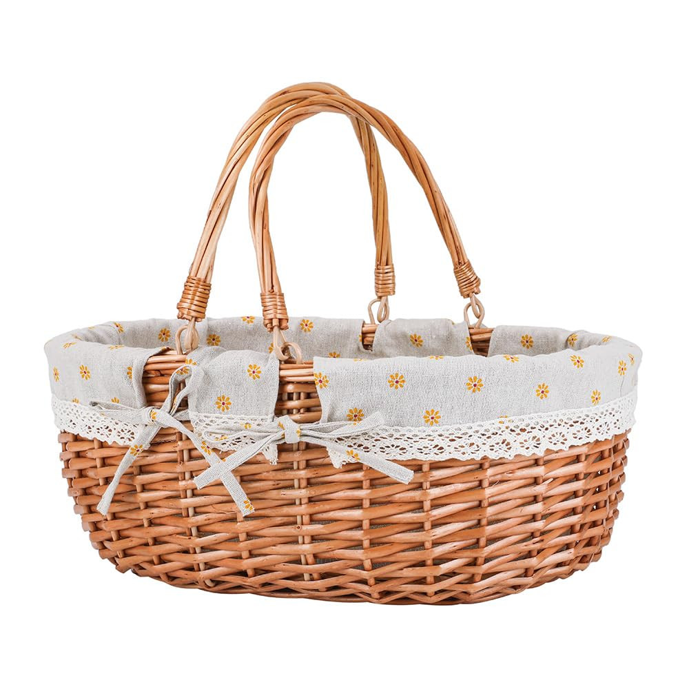 Large Wicker Picnic Basket with Handles,Handle Sturdy Woven Body with Removable and Washable Lini... | Amazon (US)