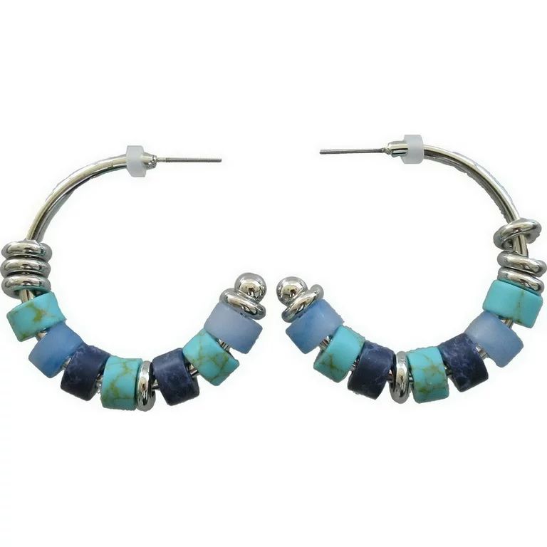 Time and Tru Silver and Blue Mix Beaded Hoop Earring for Women | Walmart (US)
