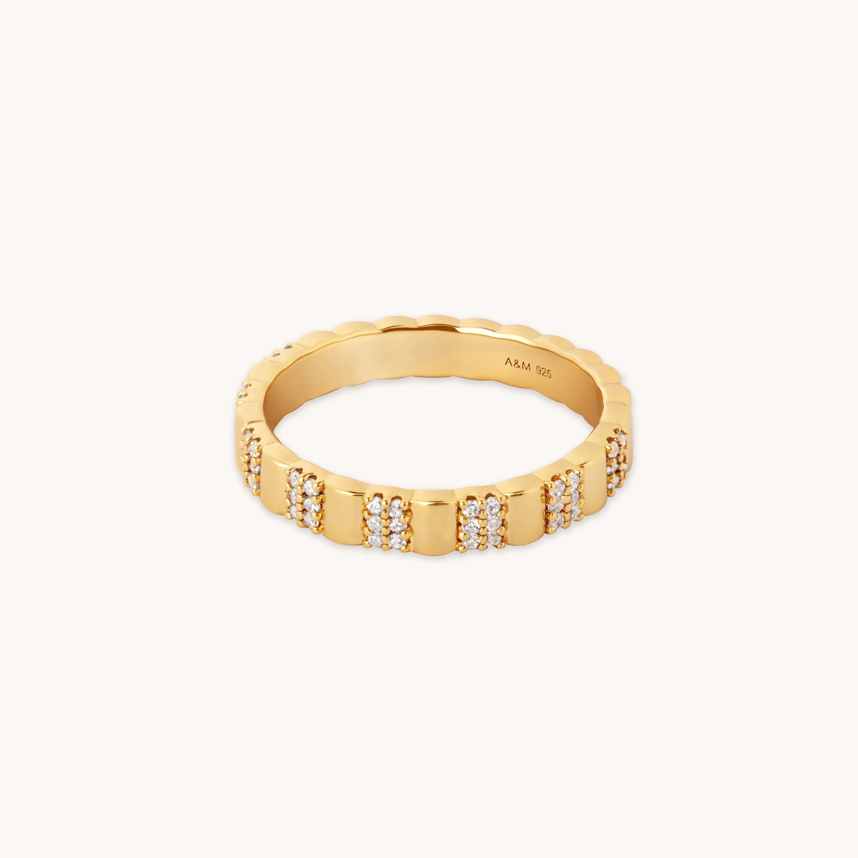 Pleated Gold Crystal Band Ring | Astrid & Miyu Rings | Astrid and Miyu