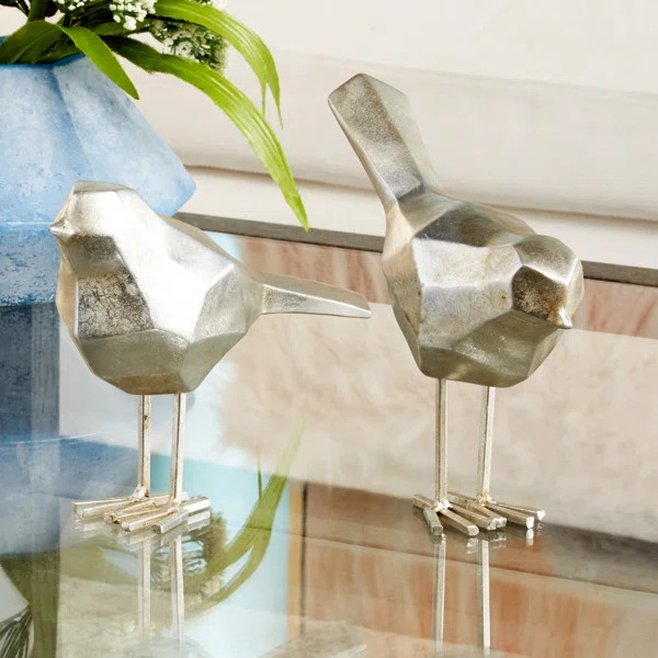Glam Polystone Faceted Bird 2 Piece Sculpture Set | Wayfair North America