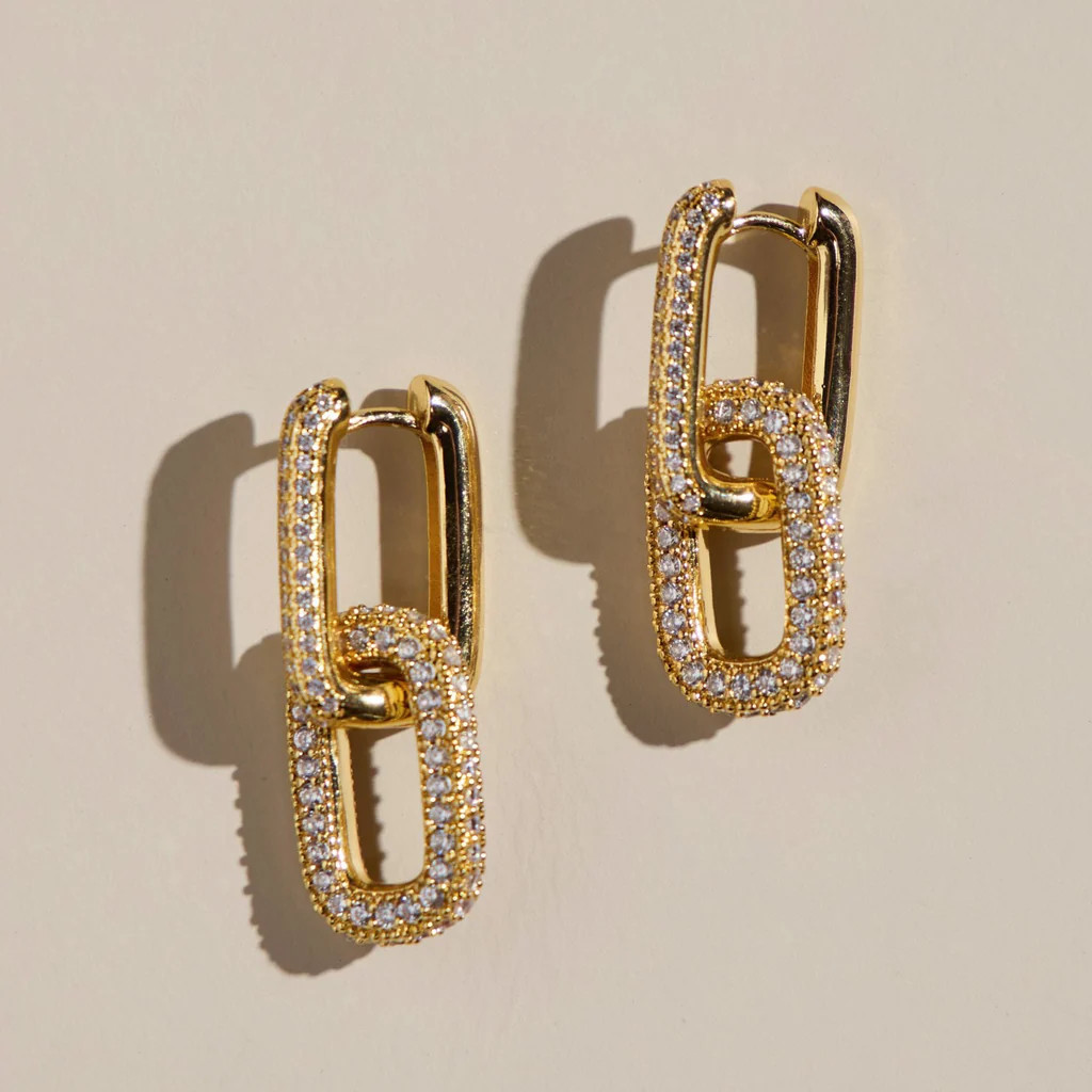 Gold Pavé Double Link Hoops | Nickel and Suede