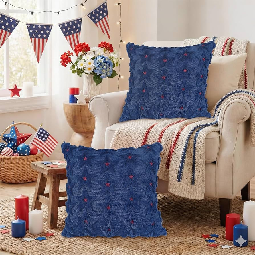 Merrycolor 4th of July Pillow Covers 18x18 inch Set of 2 Blue Independence Day Throw Pillow Cover... | Amazon (US)