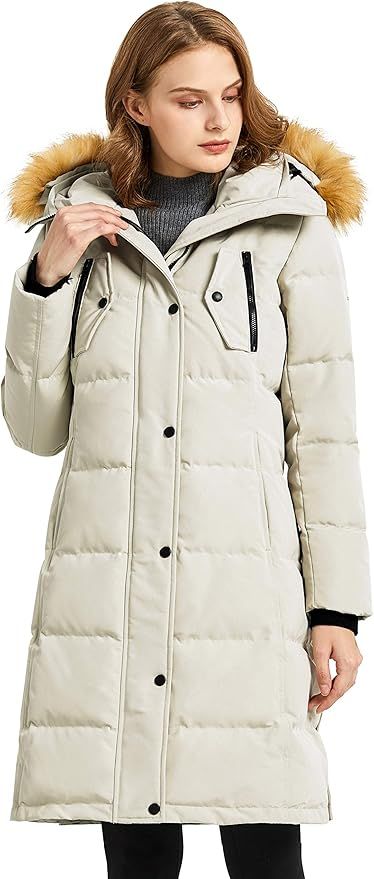 Orolay Women's Down Jacket Winter Long Coat Windproof Puffer Jacket with Fur Hood | Amazon (US)