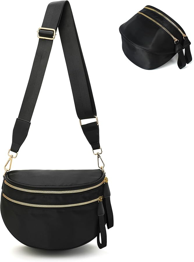 Checkered Crossbody Bum Bags for Women, Spacious Nylon Sling Bag Fanny Pack witn Adjustable Shoul... | Amazon (US)