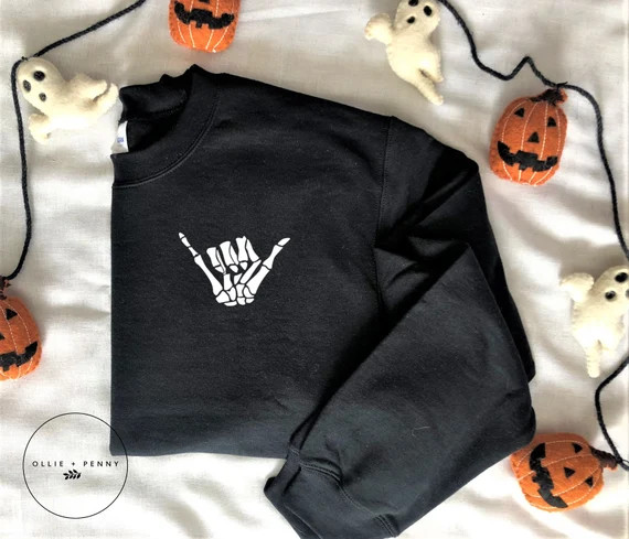 Hang Loose Skeleton Hand Sweatshirt , Halloween Sweatshirt, Skeleton Hand Sweatshirt, Skeleton Ha... | Etsy (US)