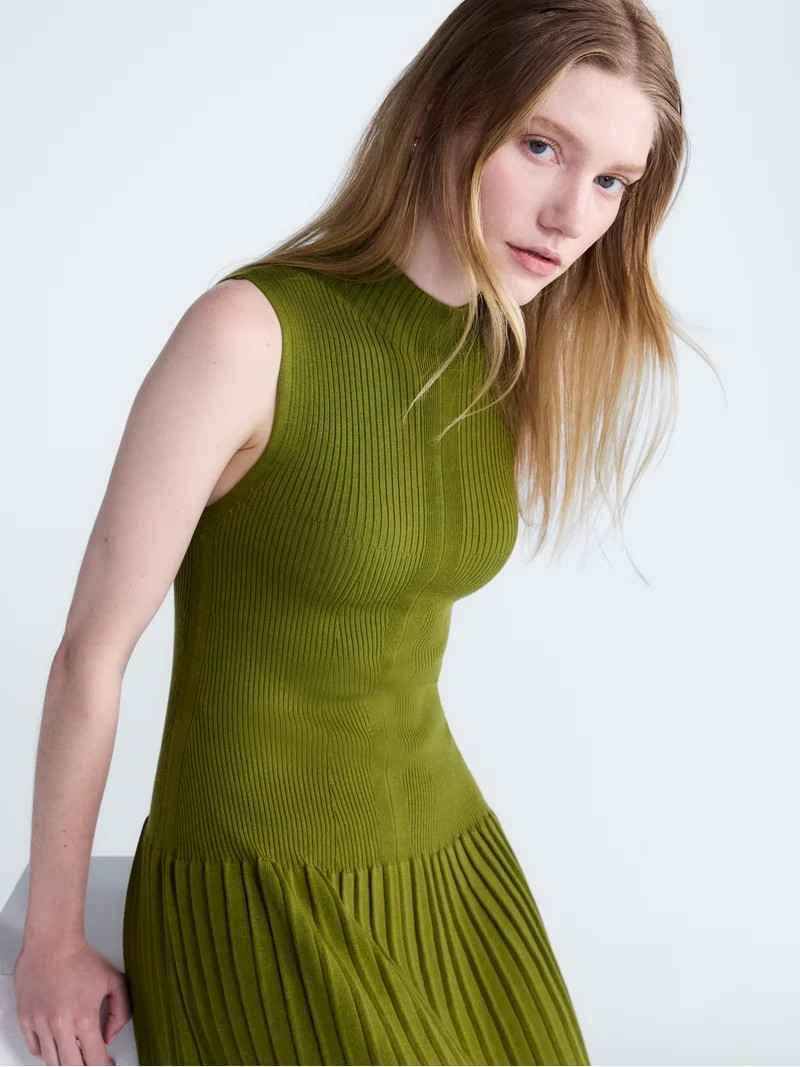 Scoop Women's and Women's Plus Mock Neck Midi Sweater Dress, Sizes XS-4X | Walmart (US)