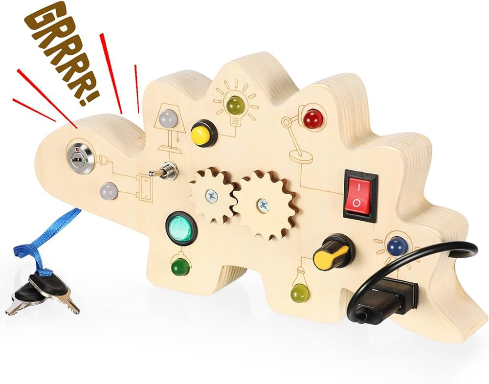 weyenoo Montessori Toys Toddler Busy Board Ages 2-4, Dinosaur Wooden Busy Board 7 LED Light, Stoc... | Amazon (US)