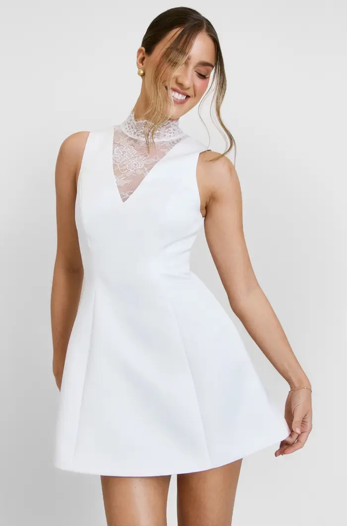 Lace High Neck A-line Mini Dress | Nordstrom