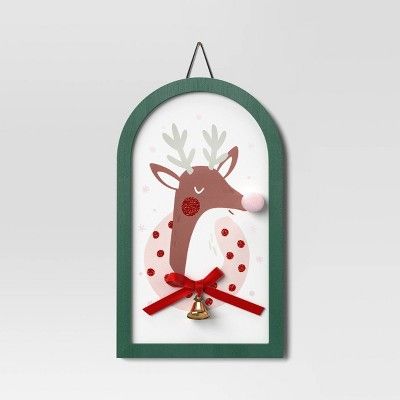 13.12"7.75" Reindeer Wood Wall Art Green/White/Pink - Wondershop™ | Target