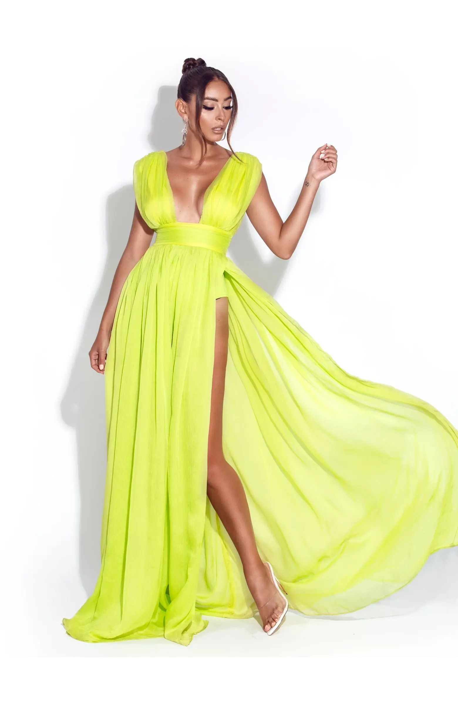 Valley Of Angels Chiffon Pleated High Slit Maxi Dress | Nordstrom