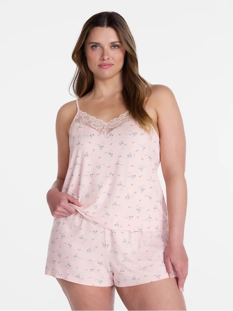 Joyspun Women\u2019s Dreamy Soft Collection Lace Trim Knit Cami and Shorts Set, Sizes XS-3X | Walmart (US)