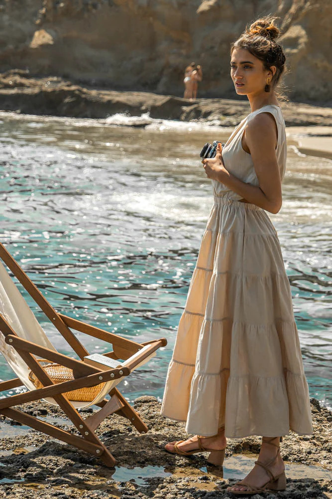Carlotta Tiered Maxi Dress in Beige - FINAL SALE - böhme | Böhme US
