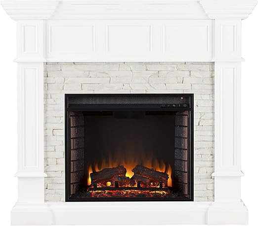 SEI Furniture Merrimack Faux Stone Convertible Electric Corner Fireplace, Fresh White, AMZ8369EF | Amazon (US)