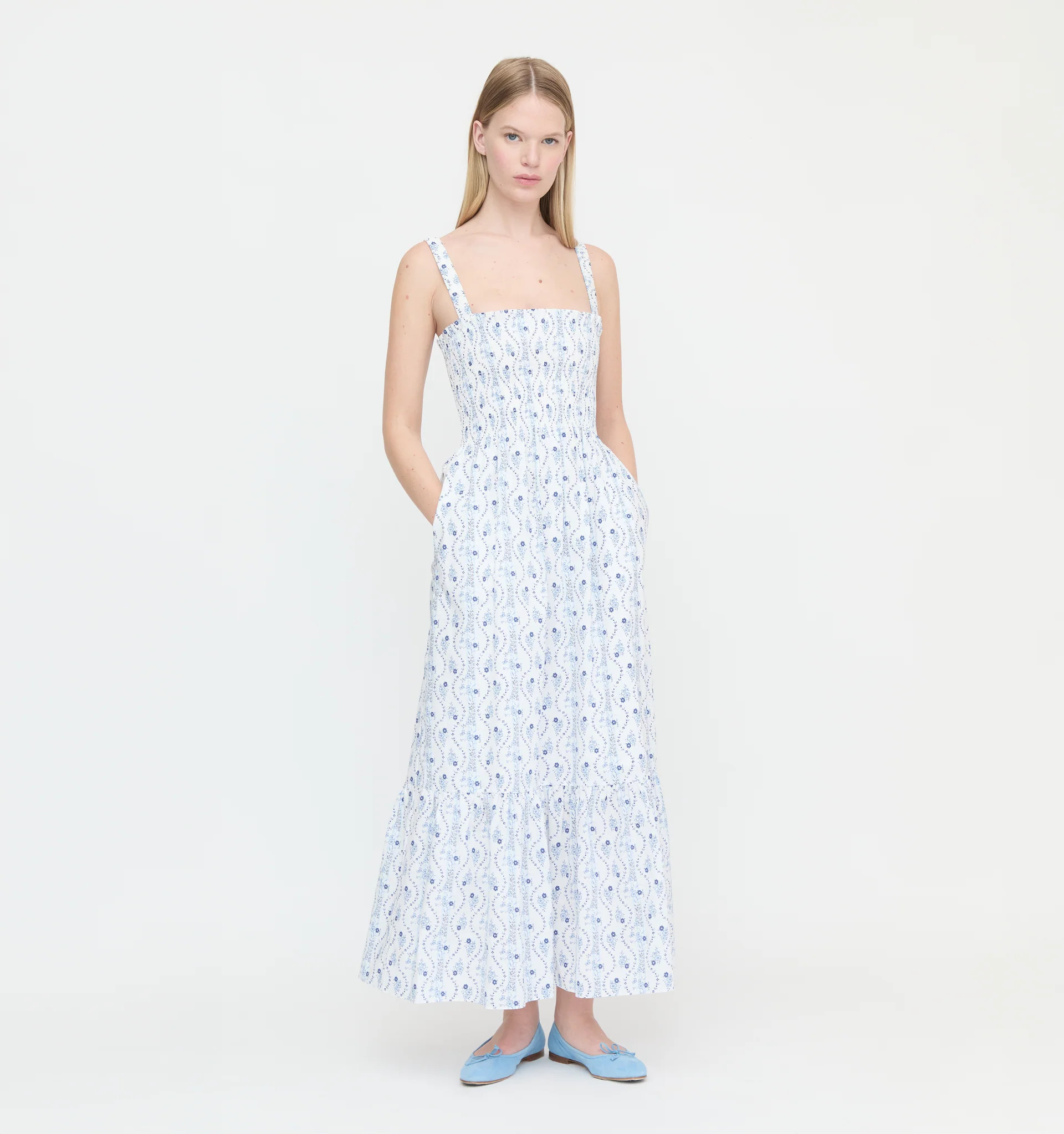 The Anjuli Nap Dress - Blue Vine Stripe | Hill House Home US