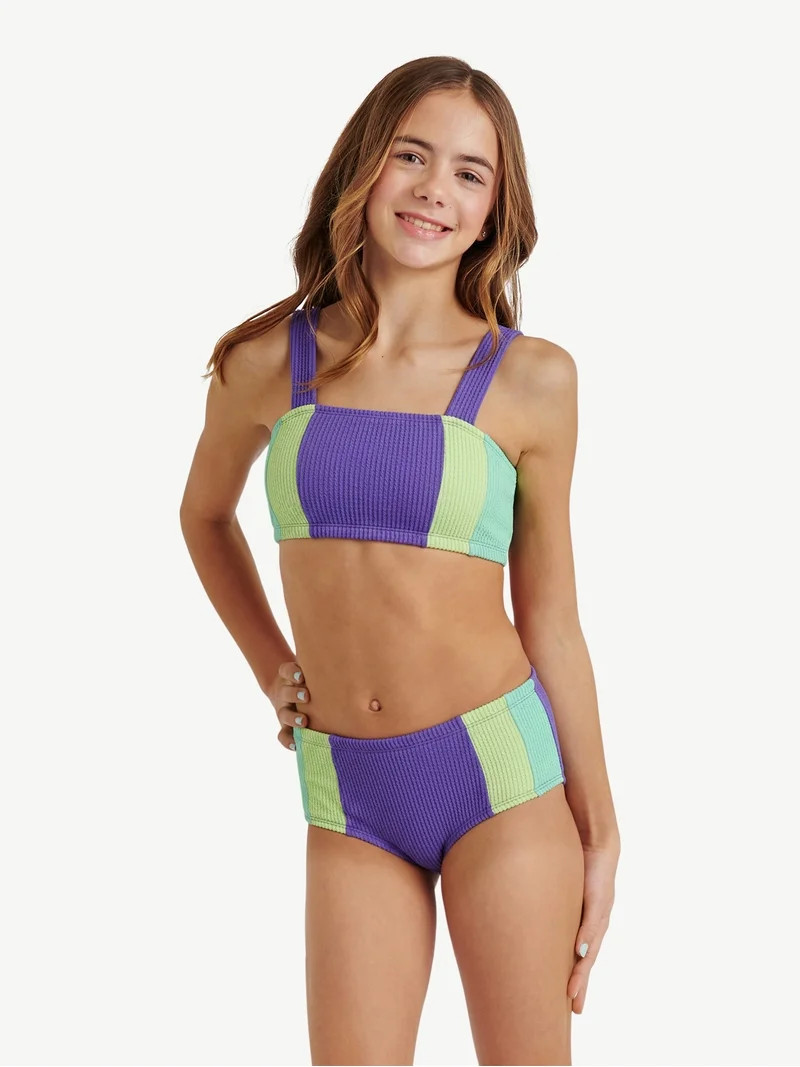 Justice Girls Color Blocked Popcorn Color Bikini Swimsuit , Sizes XS-XL | Walmart (US)