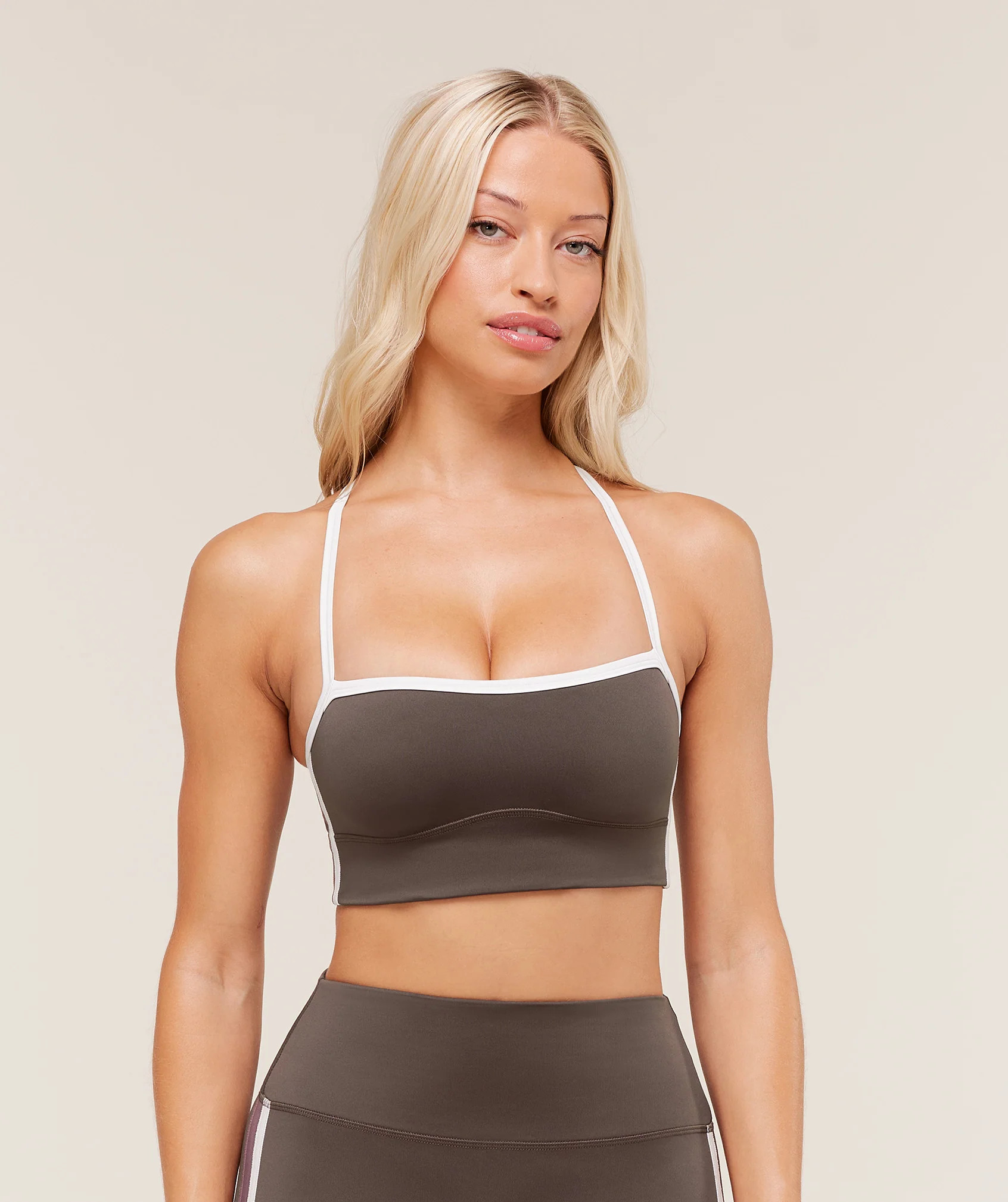 Gymshark Piping Sports Bra - Walnut Brown/Chestnut Pink/Soft White | Gymshark US