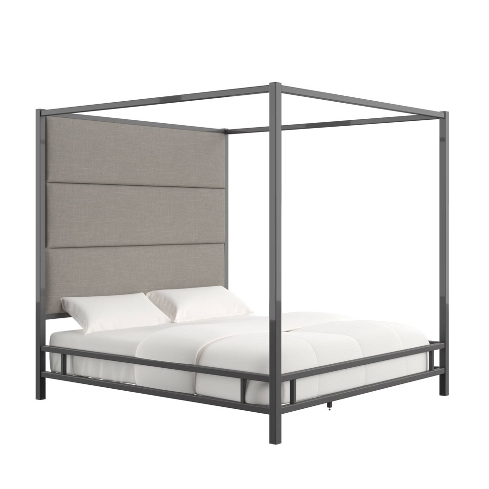 King Evert Black Nickel Canopy Bed with Panel Headboard Charcoal - Inspire Q | Target