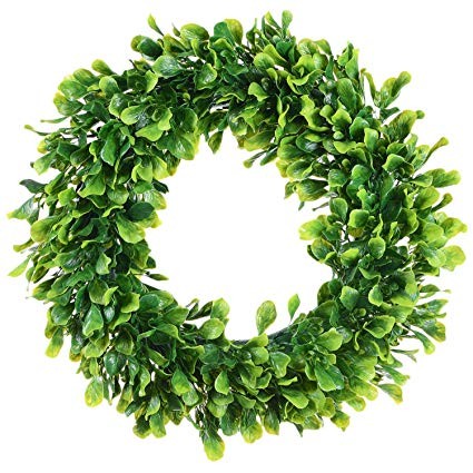 Lvydec Artificial Green Leaves Wreath - 15" Boxwood Wreath Outdoor Green Wreath for Front Door Wa... | Amazon (US)