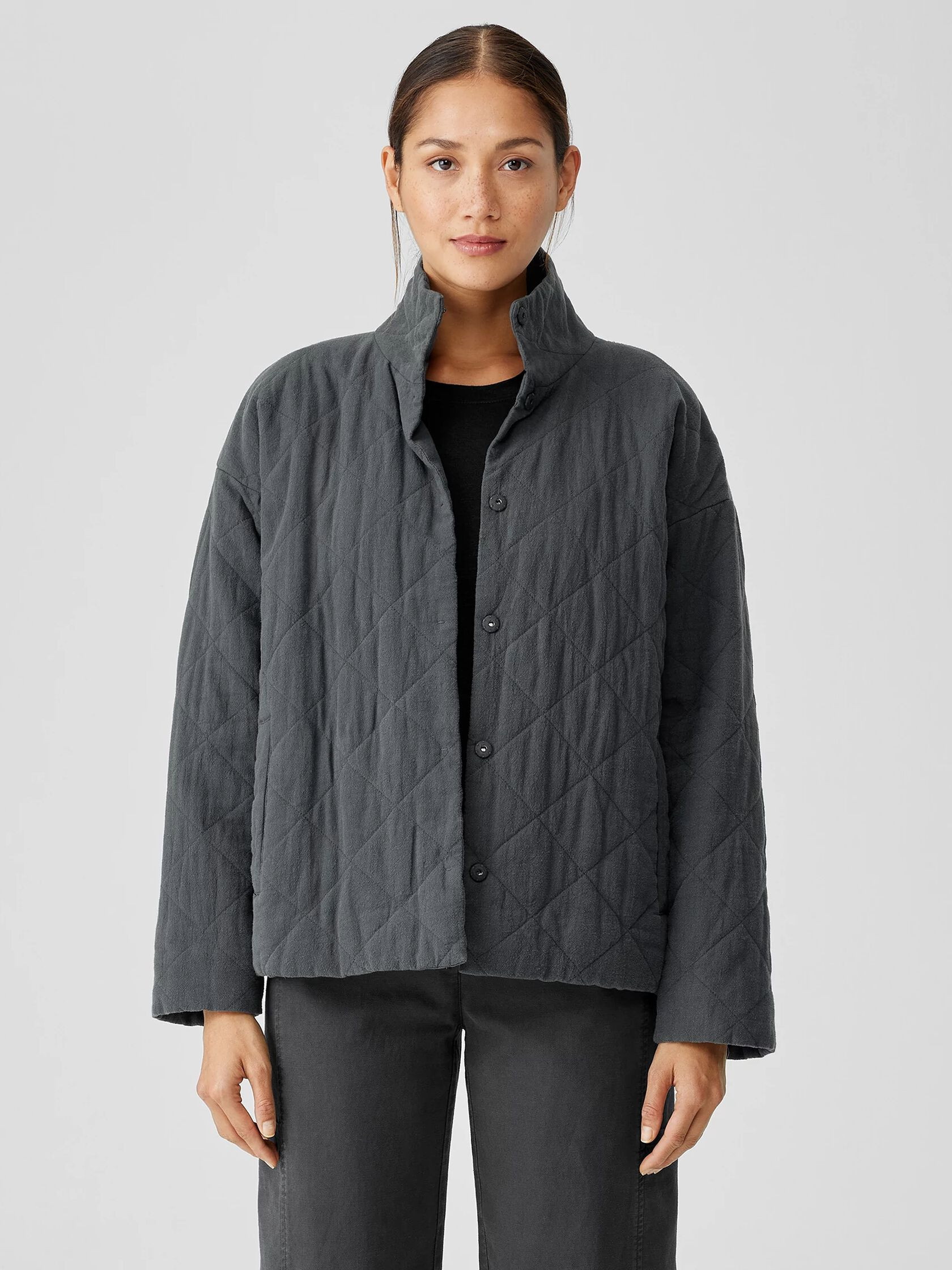 Organic Linen Cotton Crepe Quilted Jacket | Eileen Fisher