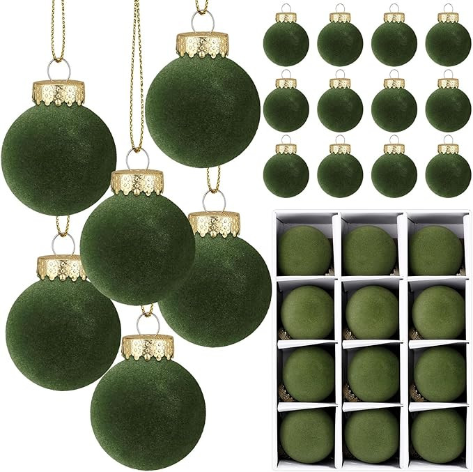 12 Pcs Velvet Christmas Balls Flocked Christmas Tree Hanging Ornaments Shatterproof Plastic Hangi... | Amazon (US)