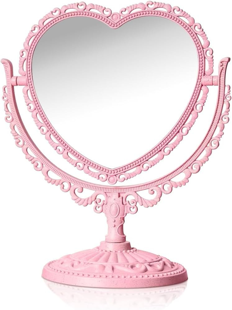 QEEYON Pink Heart Vanity Mirror 360 Degree Swivel Makeup Mirror Aesthetic Mirror Double Sided Tab... | Amazon (US)