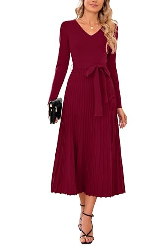 Arach&Cloz Women's Wool Blend Tie Waist Pleated Fall Sweater Dress 2025 | Amazon (US)