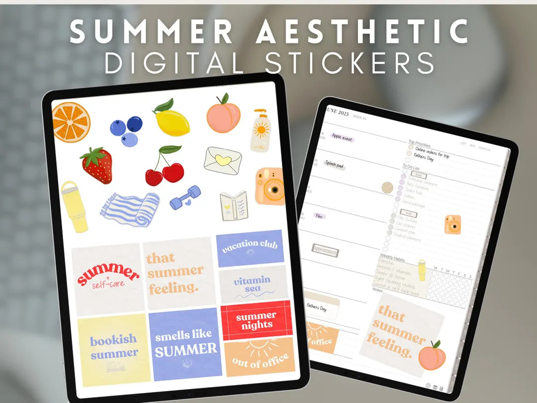 Summer Aesthetic Digital Stickers and Widgets by Allie Marie Digital, Digital Planner, Goodnotes,... | Etsy (US)