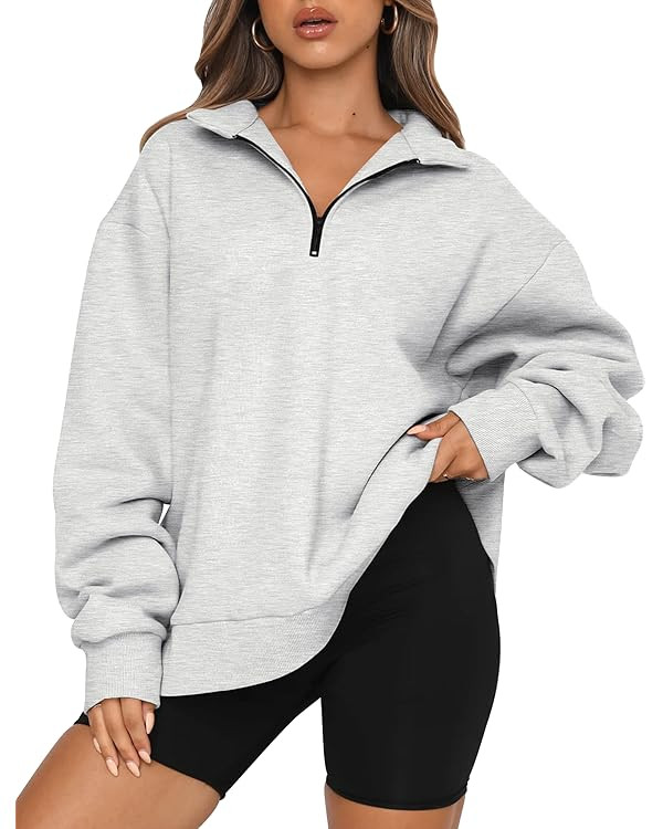 Trendy Queen Womens Oversized Sweatshirts Fall Sweaters Fashion Hoodies Half Zip Pullover Long Sl... | Amazon (US)
