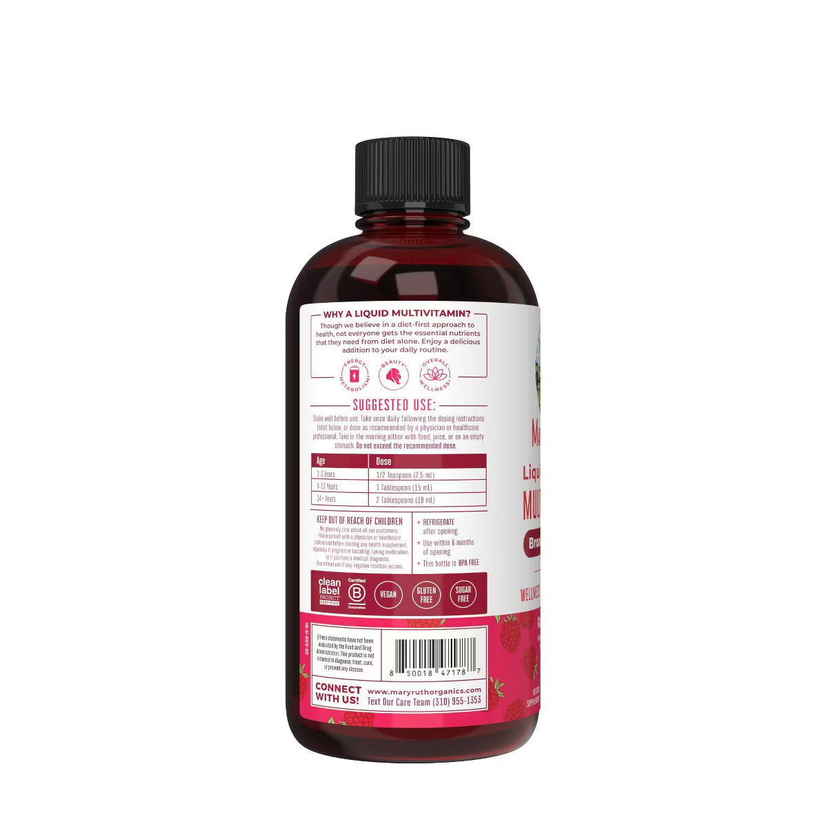 MaryRuth's Liquid Morning Vegan Multivitamin - Raspberry | Target