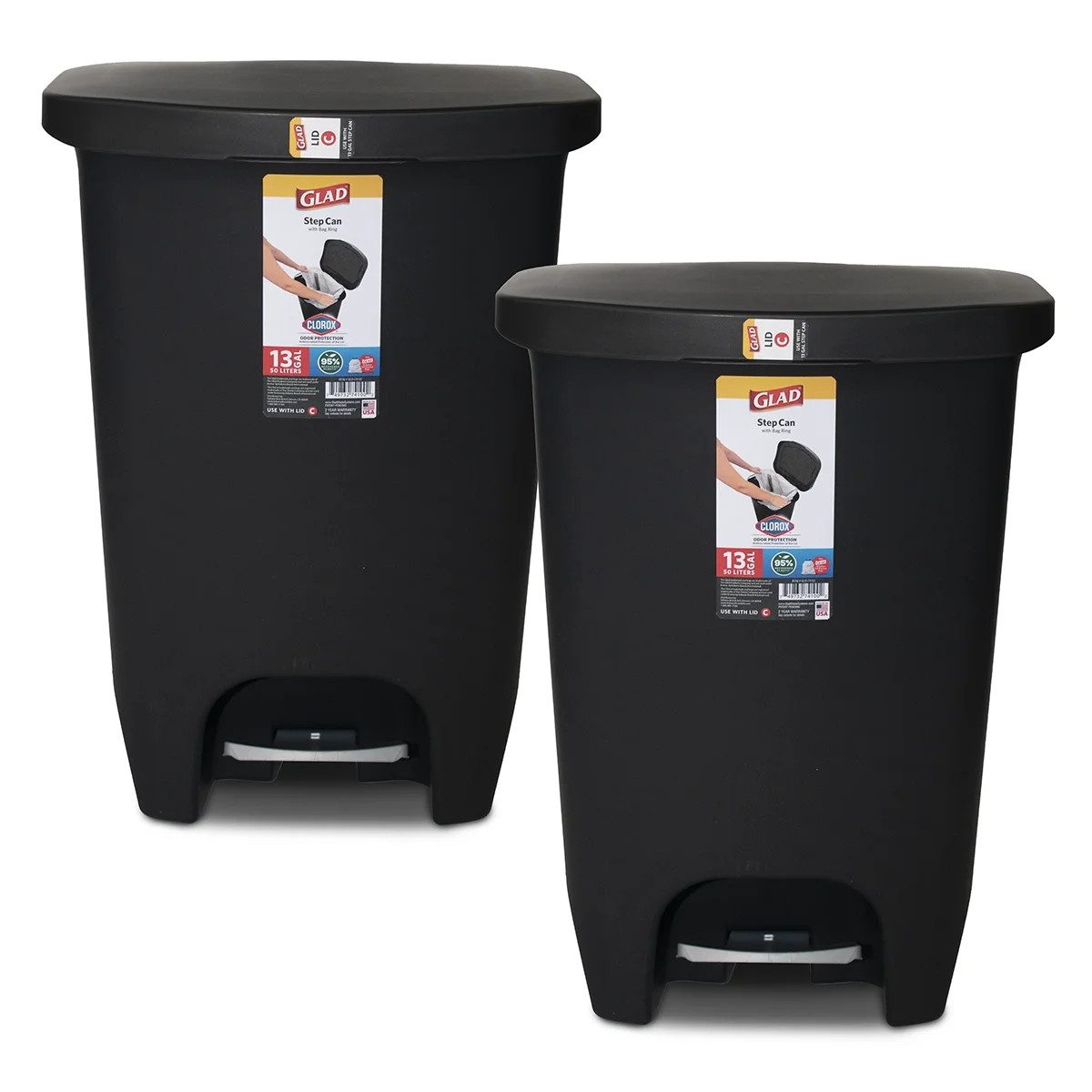 Glad Plastic Step Kitchen Garbage Can, 13 gal, Black, 2 Pack - Walmart.com | Walmart (US)