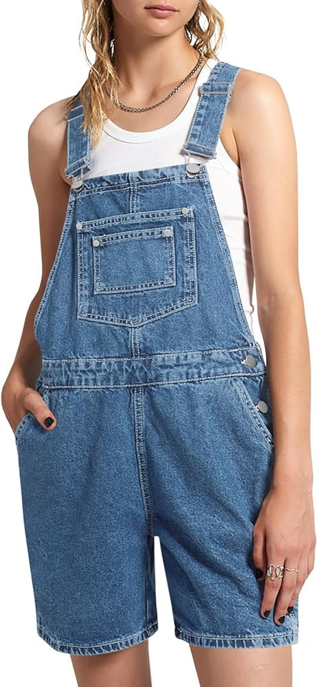 PLNOTME Womens Casual Denim Overalls Summer Adjustable Strap Vintage Bib Shortalls Short Romper w... | Amazon (US)