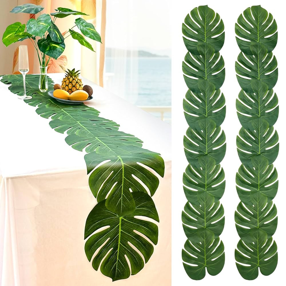 AerWo 2Pcs Artificial Palm Leaves Green Table Runner, Summer Tropical Leaf Table Runners 72 inche... | Amazon (US)