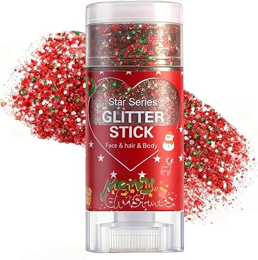 Red Green and White Body Glitter Stick, Christmas Hair Glitter for Kids,Xmas Party Festivel Acces... | Amazon (US)