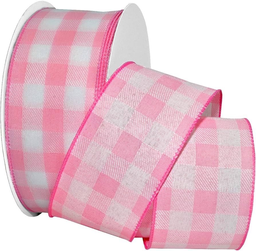 Morex Gingham Style Ribbon, Wired Taffeta, 2-1/2 inch by 50 Yards, Light Pink | Amazon (US)