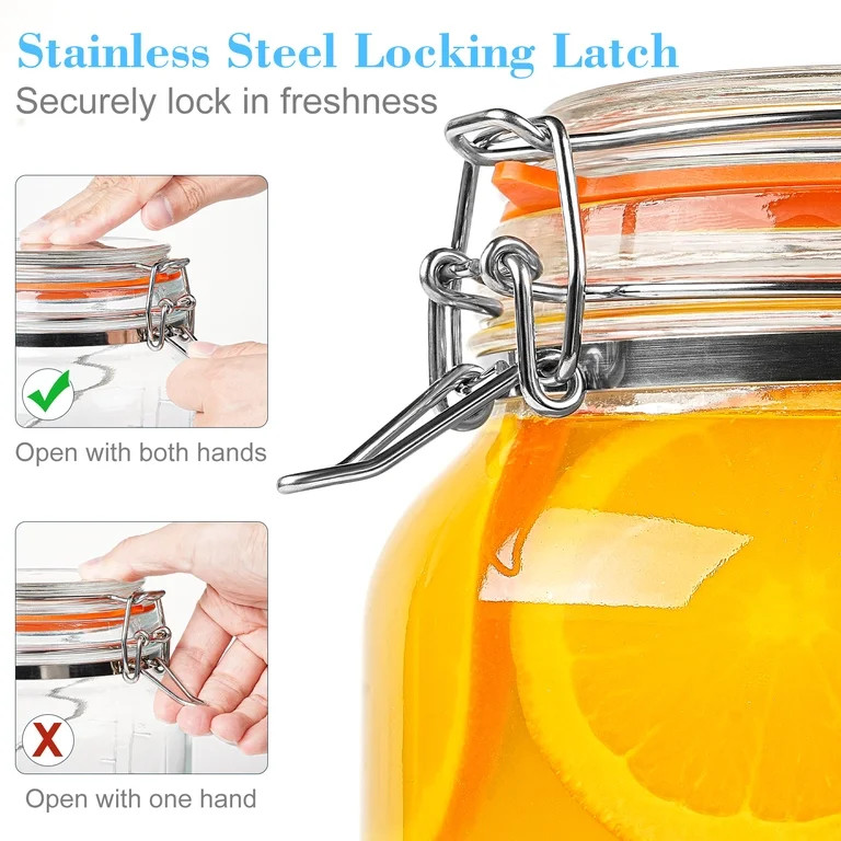 2 Packs 1 Gallon Glass Jar with Airtight Lids,Wide Mouth Mason Jars with Clip Top Lids & Stainles... | Walmart (US)