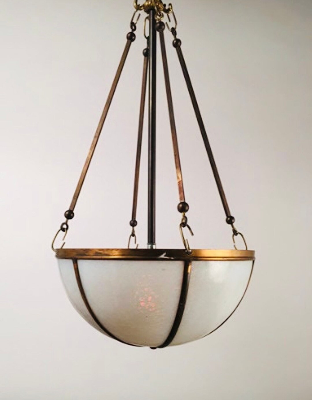 Vintage Rare Antique Art Deco Pure Brass & Milk Glass Shade Hanging Ceiling Pendant Light Fixture... | Etsy (US)