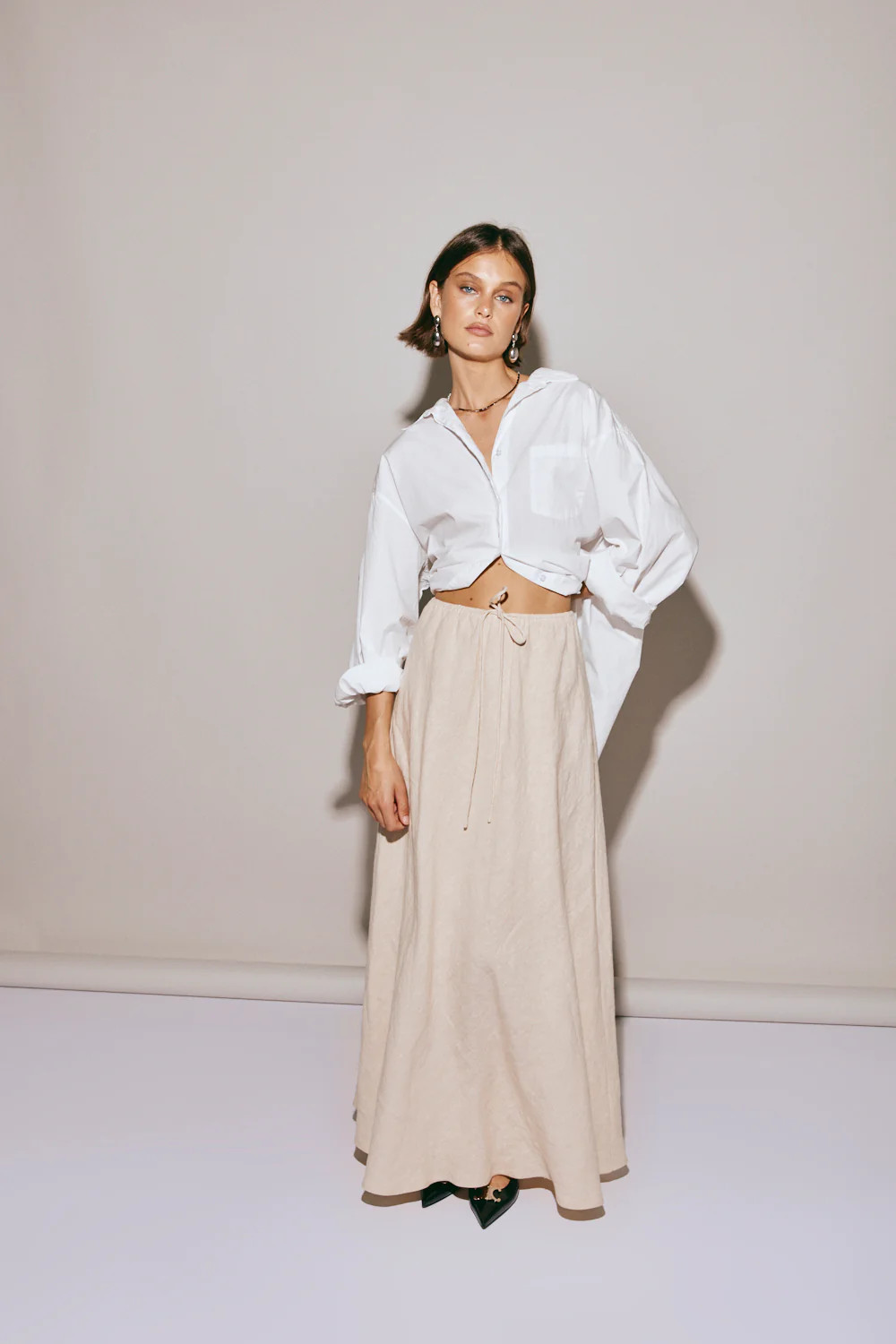 Elodie Linen Maxi Skirt Oatmeal | VRG Grl