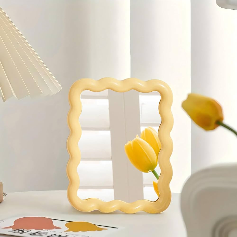 Wave Shaped Table Desk Vanity Makeup Mirror Portable Folding Cute Travel Make Up Mirror for Stand... | Amazon (US)