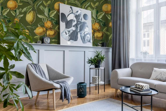 Citrus Bush Green #21 Wallpaper, Mural, Removable, Vinyl, Peel Stick, Tropical Fruits, Bohemian, ... | Etsy (US)