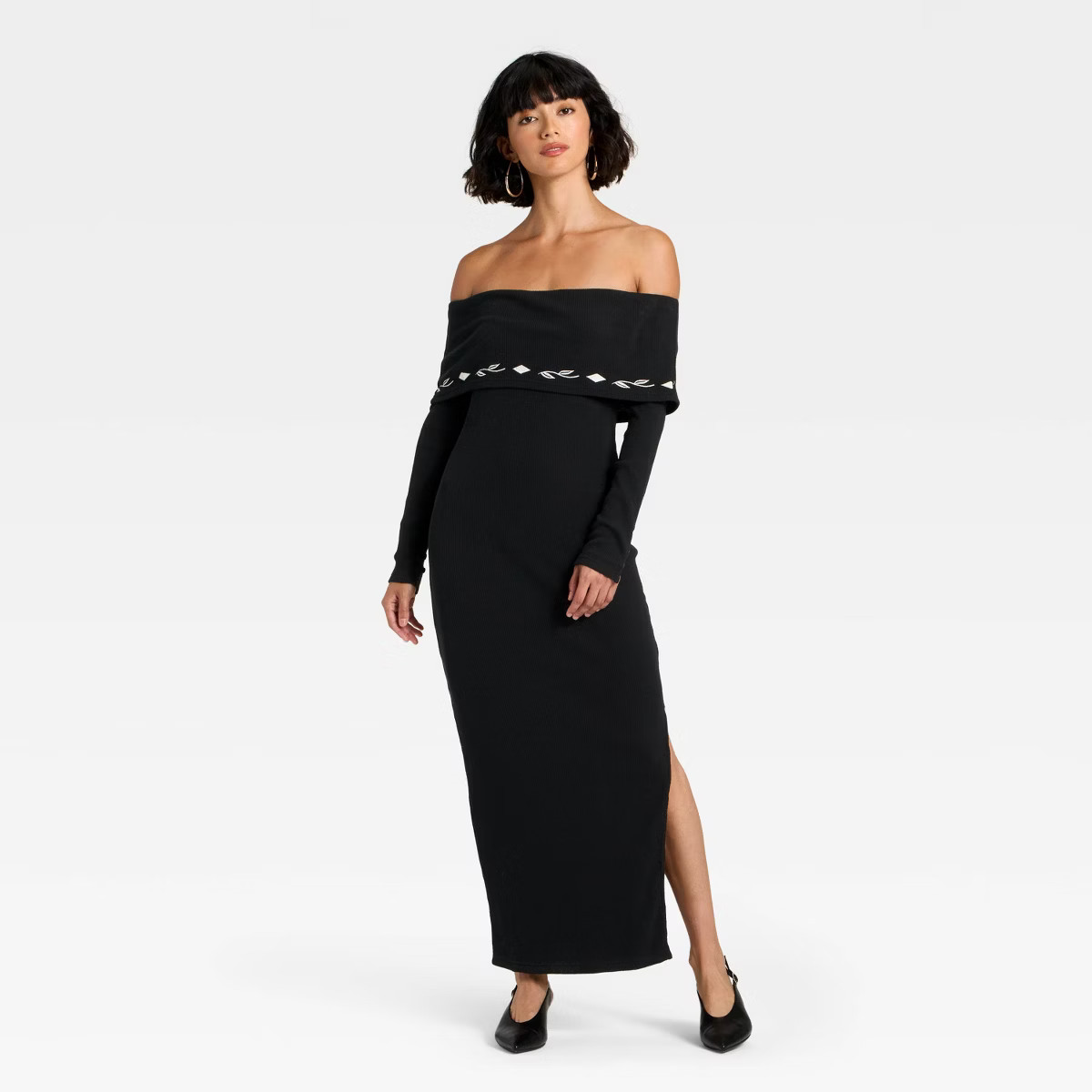 Latino Heritage Month Women's Long Sleeve Off the Shoulder Maxi Bodycon Dress - Black | Target