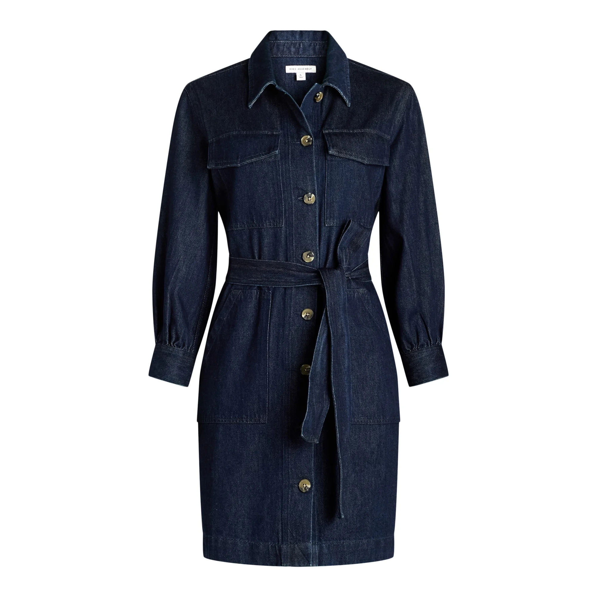 Free Assembly Women's Belted Denim Utility Mini Dress with Long Sleeves, Sizes XS-XXL | Walmart (US)