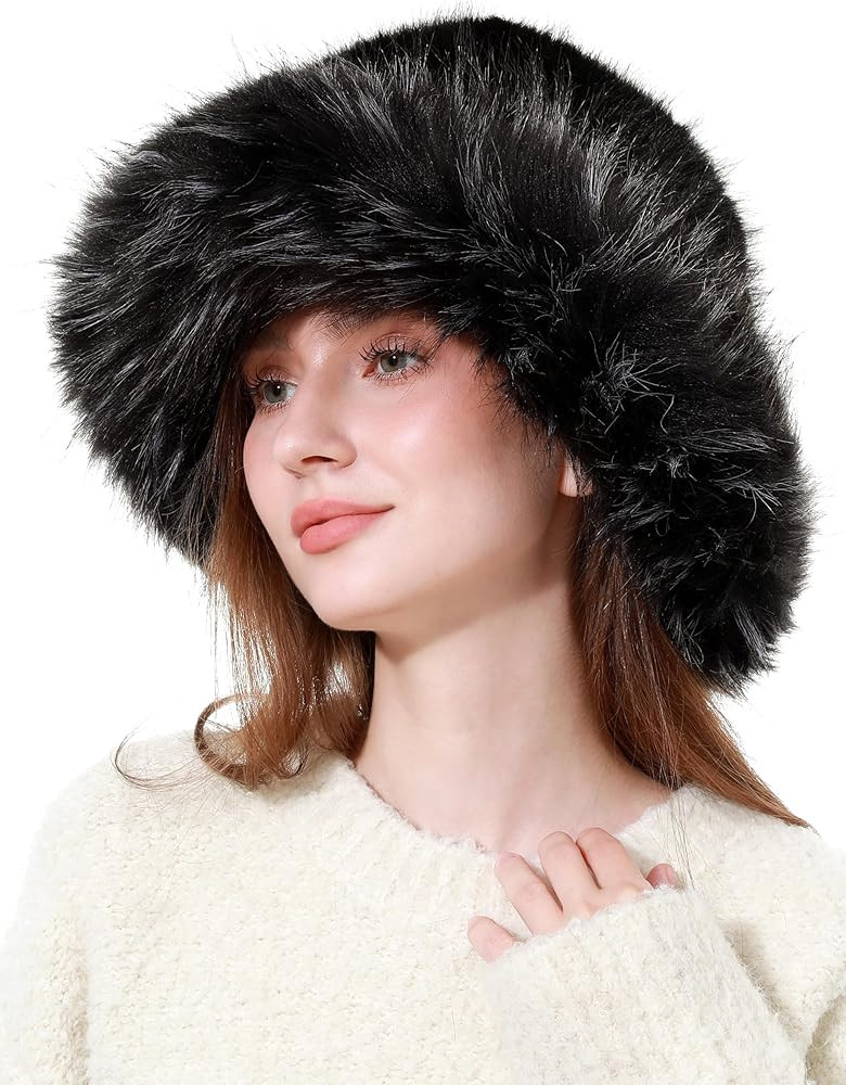LA CARRIE Fuzzy Winter Faux Fur Bucket Hats for Women Wide Brim Fluffy Warm Fisherman Cap for Ski... | Amazon (US)