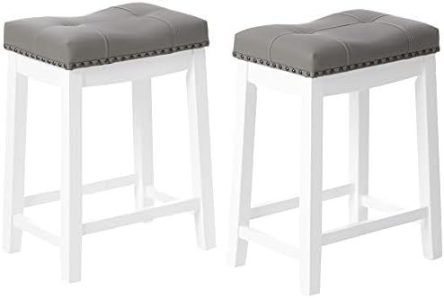 Angel Line Cambridge bar stools, 24" Set of 2, White with Gray Cushion | Amazon (US)