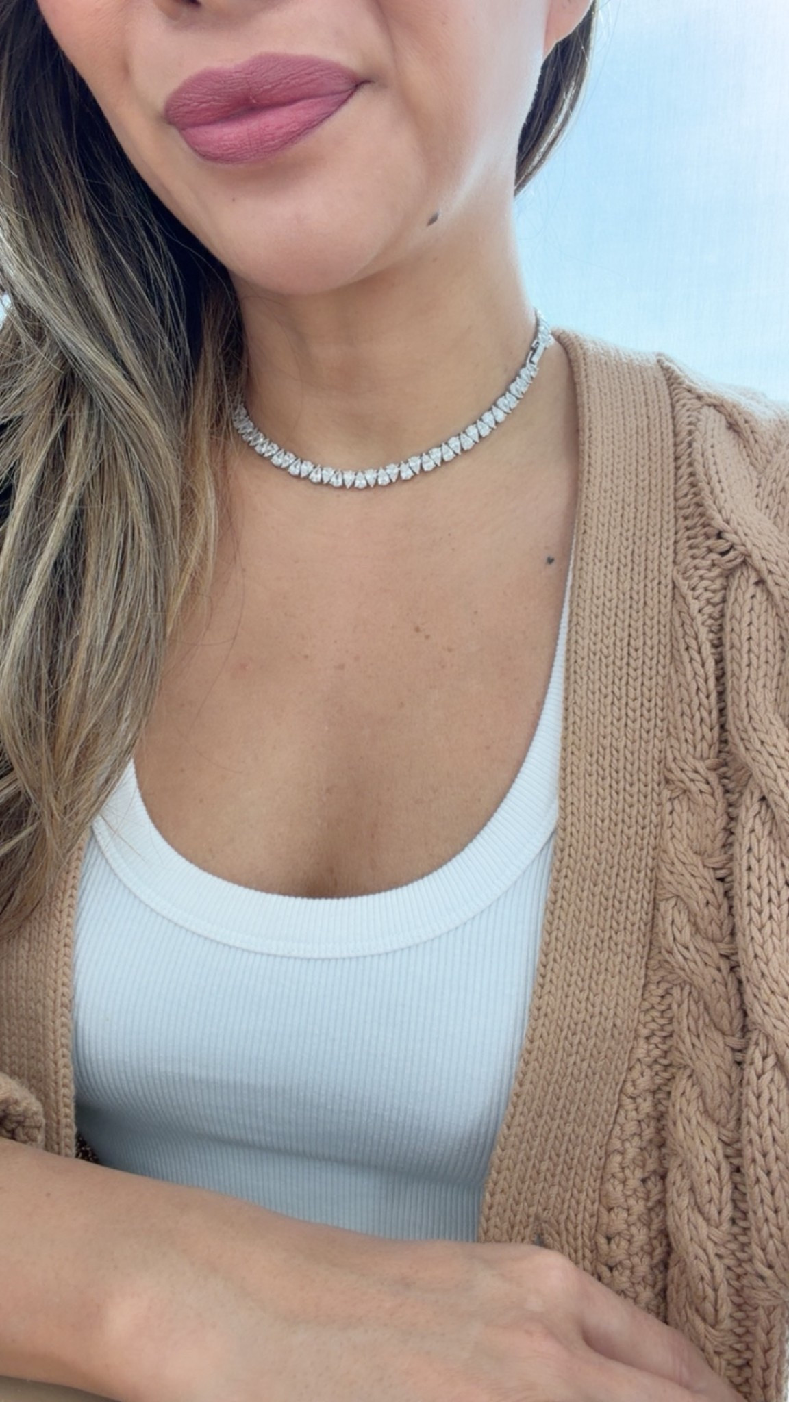 Pear shaped tennis choker, fav tank and cabled sweater. Size small 

#LTKgrwm #LTKootd