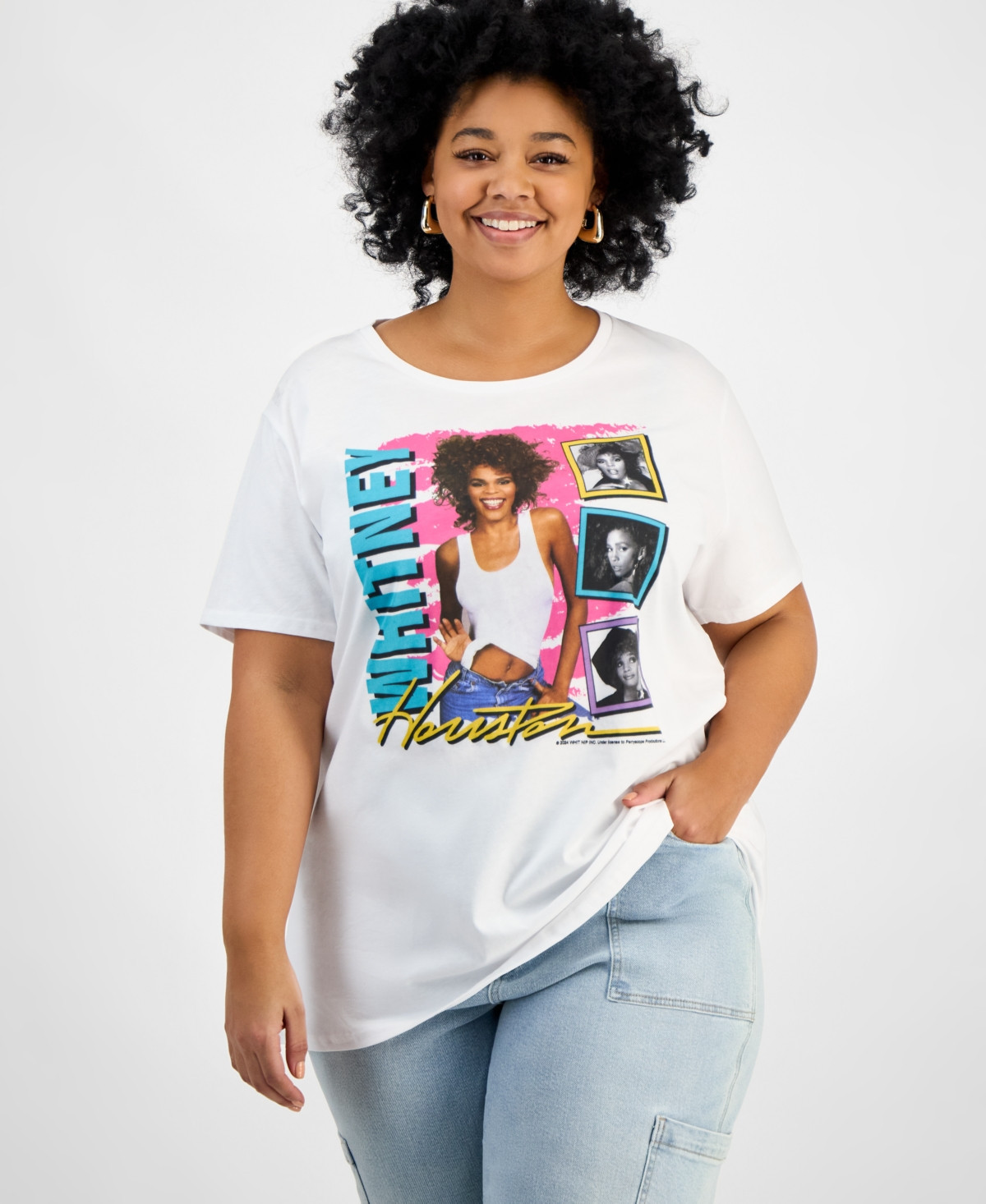 Hybrid Apparel Trendy Plus Size Cotton Whitney Houston Graphic Tee - White | Macy's