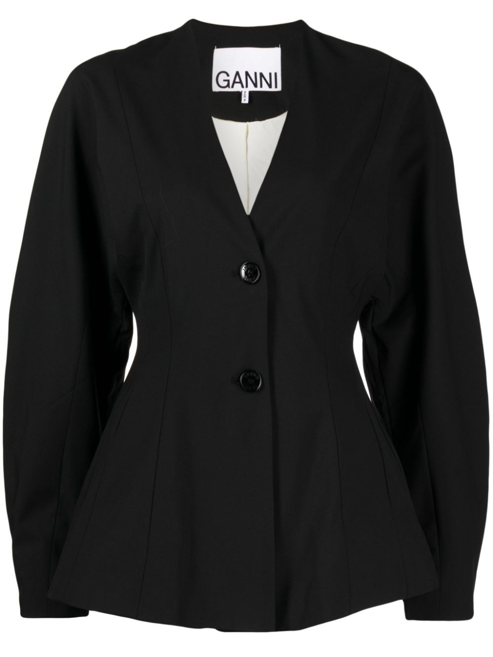 GANNI V-neck single-breasted Blazer | Black | FARFETCH | Farfetch Global